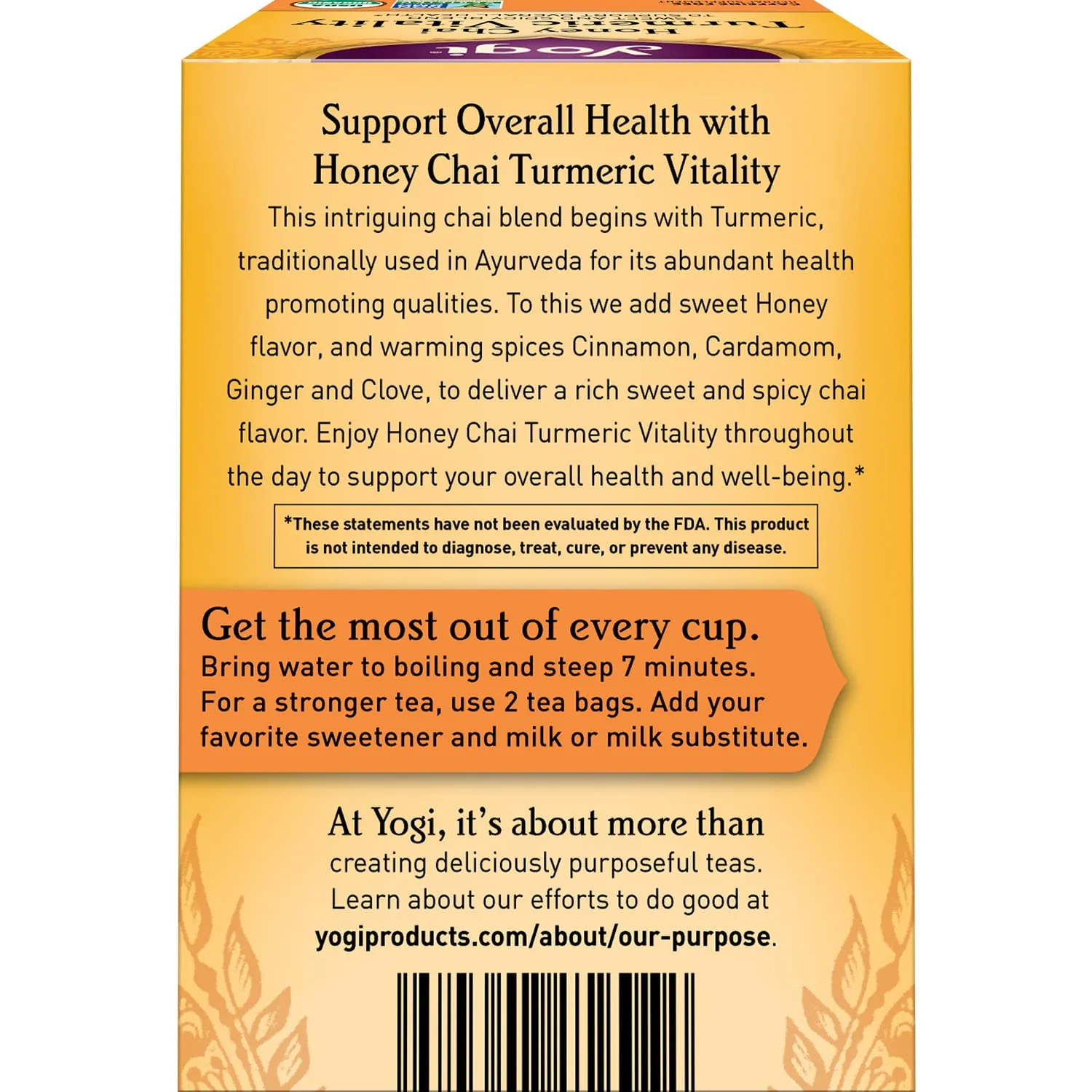 Yogi Tea Honey Chai Turmeric Vitality Organic Herbal Tea Wellness Tea Bags 16 Ct