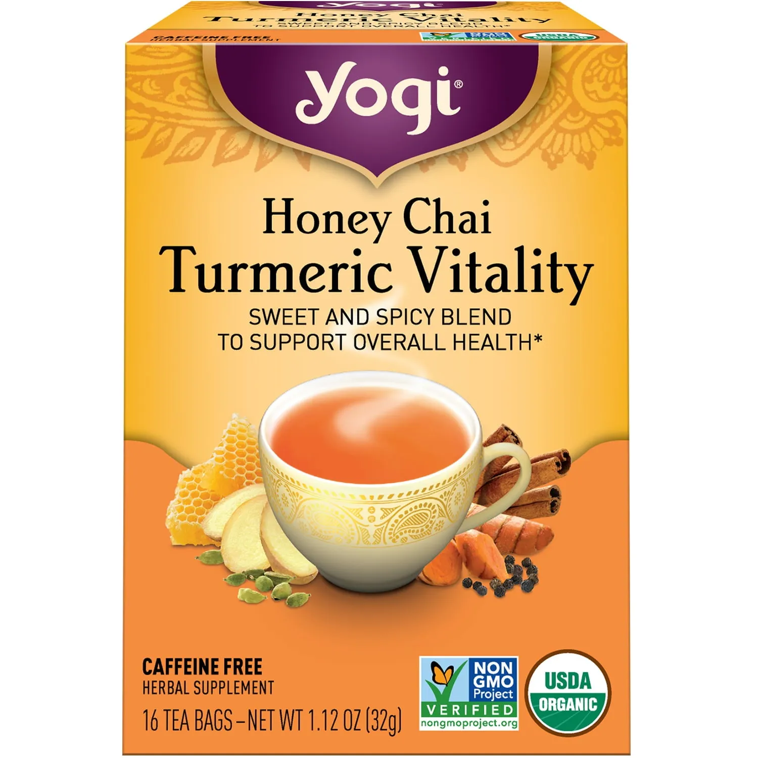 Yogi Tea Honey Chai Turmeric Vitality Organic Herbal Tea Wellness Tea Bags 16 Ct