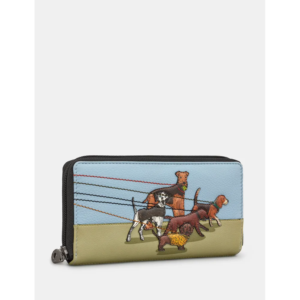 Yoshi Dog Walk Black Leather Zip Round Purse
