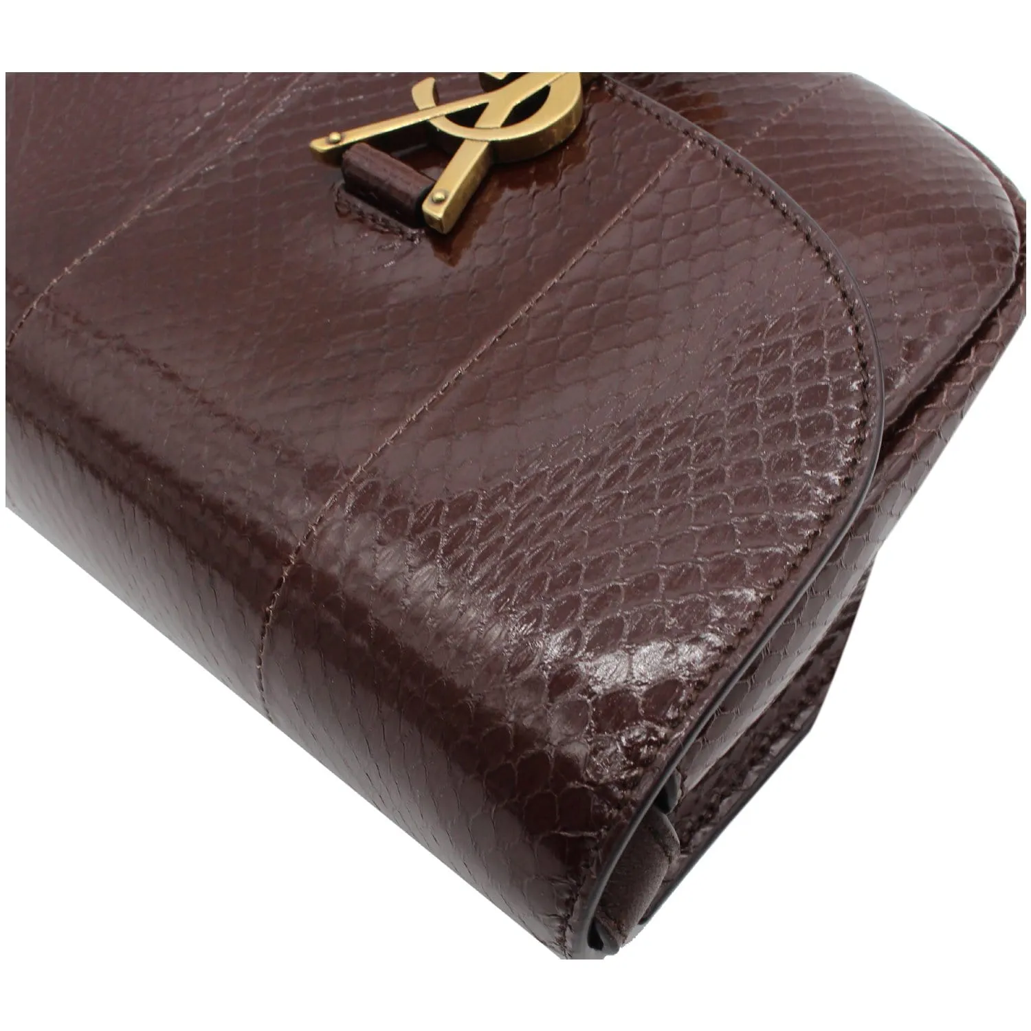 YVES SAINT LAURENT Kaia Small Snakeskin Embossed Leather Crossbody Bag Brown - Final Sale