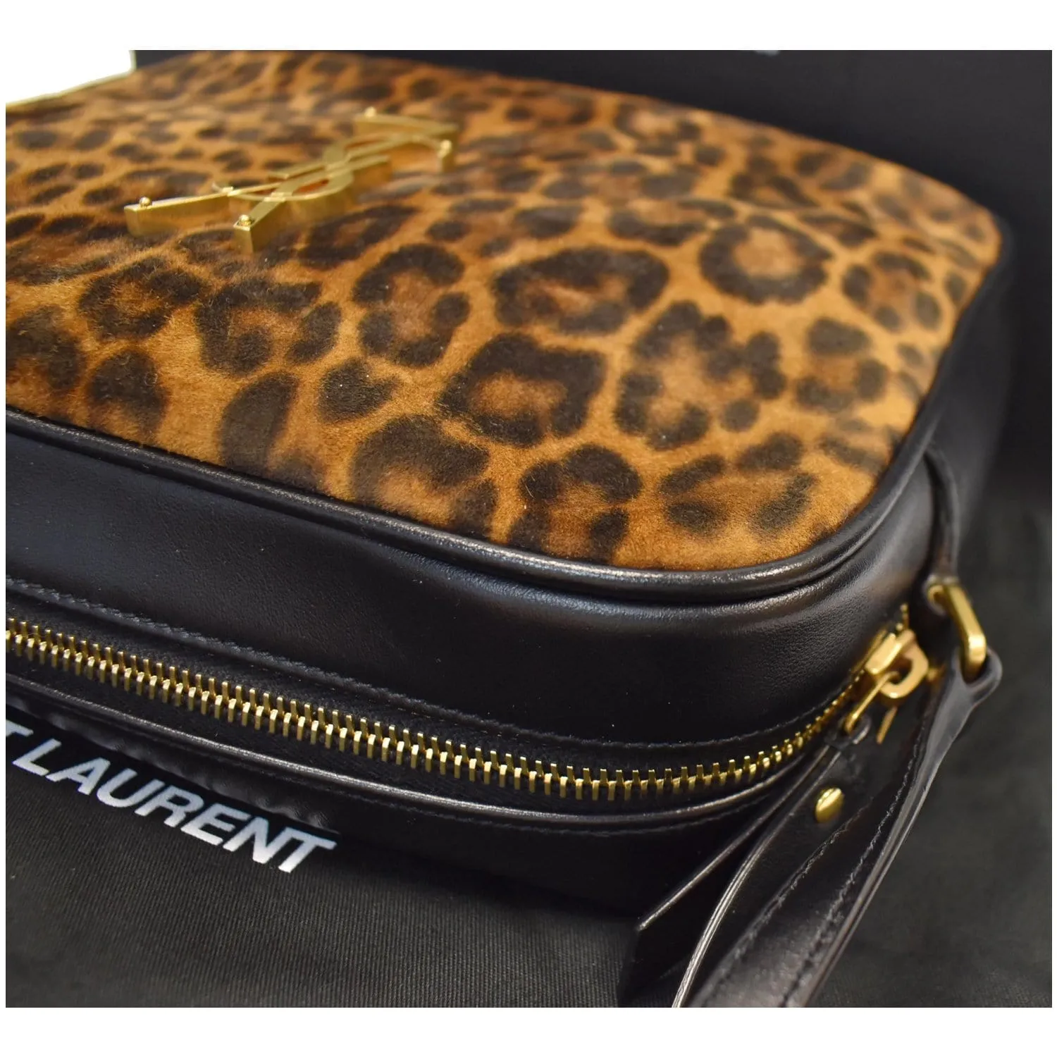 YVES SAINT LAURENT Lou Camera Leopard-Print Leather Crossbody Bag Black