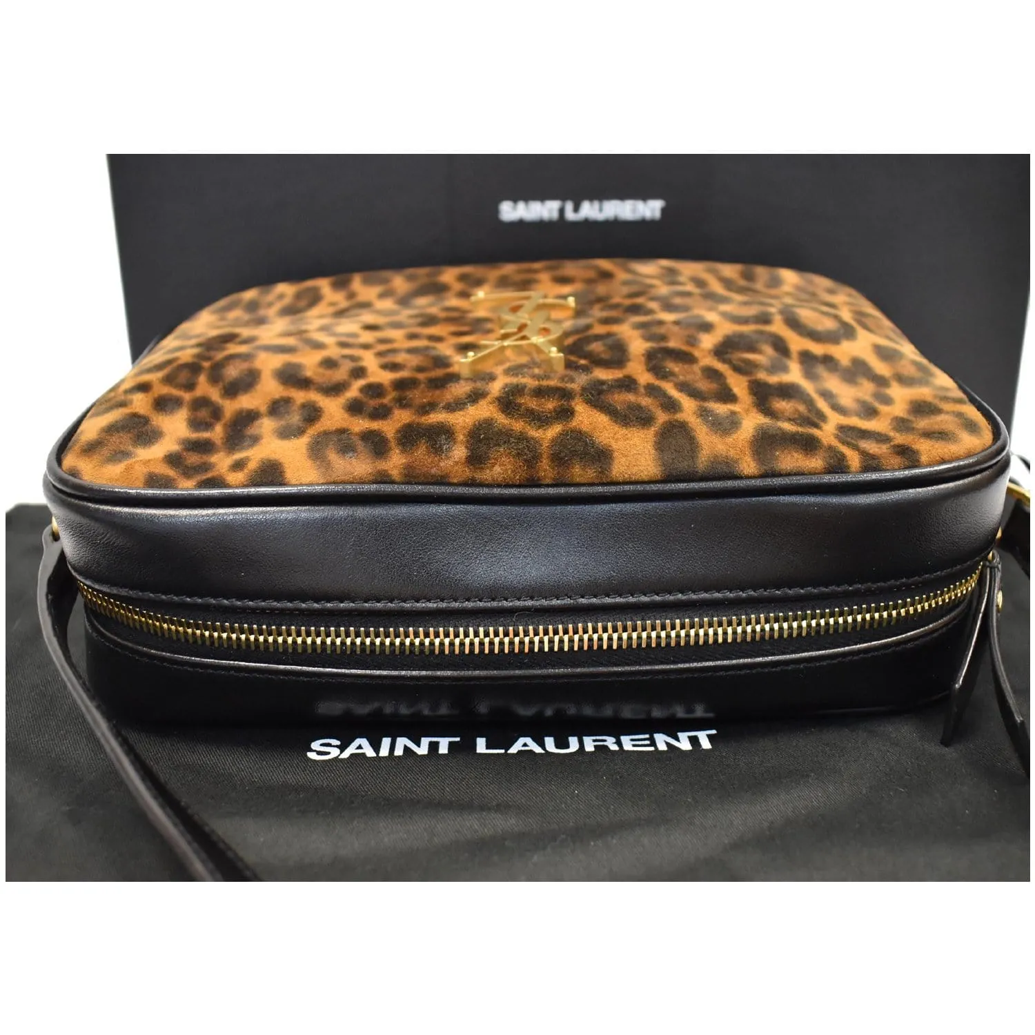 YVES SAINT LAURENT Lou Camera Leopard-Print Leather Crossbody Bag Black