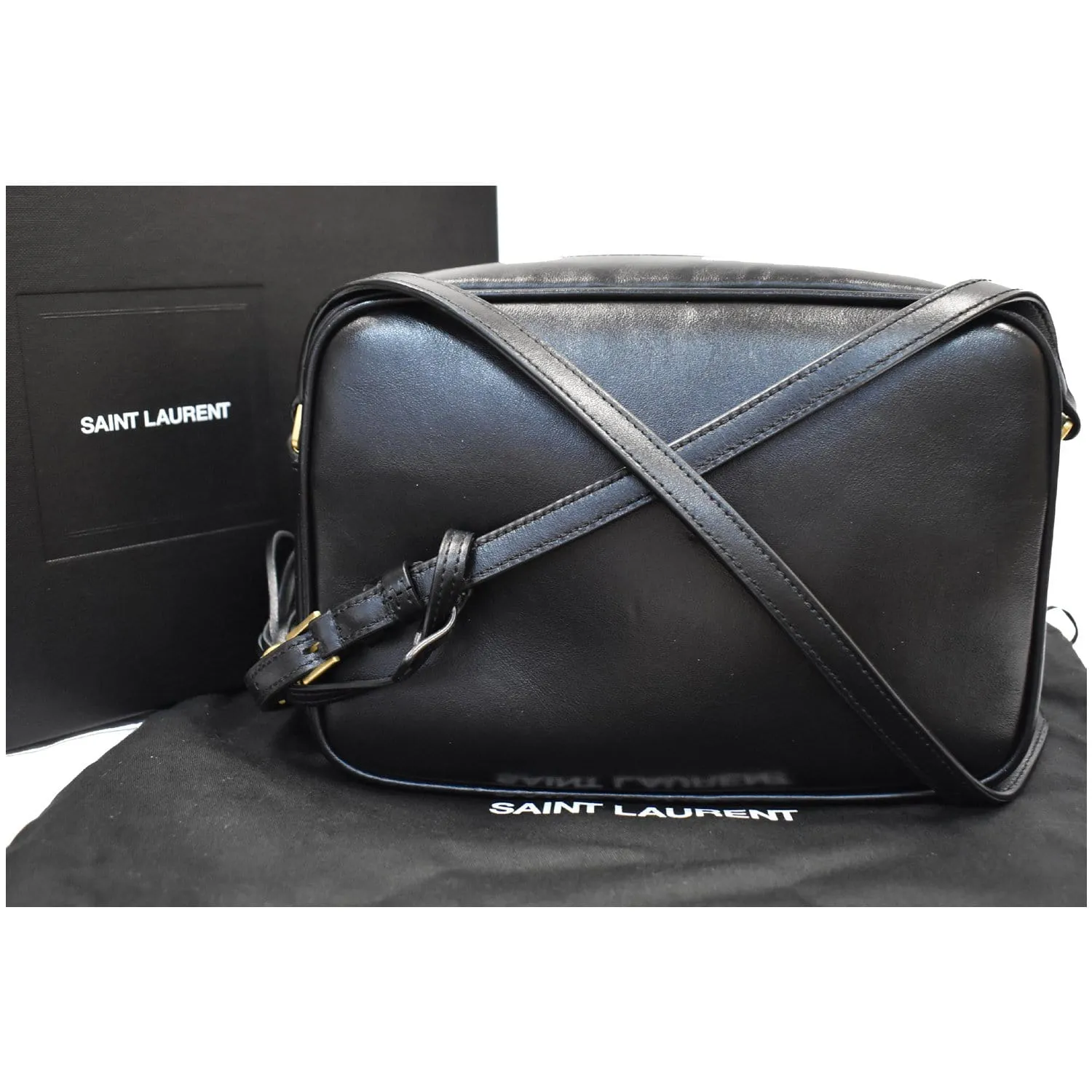 YVES SAINT LAURENT Lou Camera Leopard-Print Leather Crossbody Bag Black