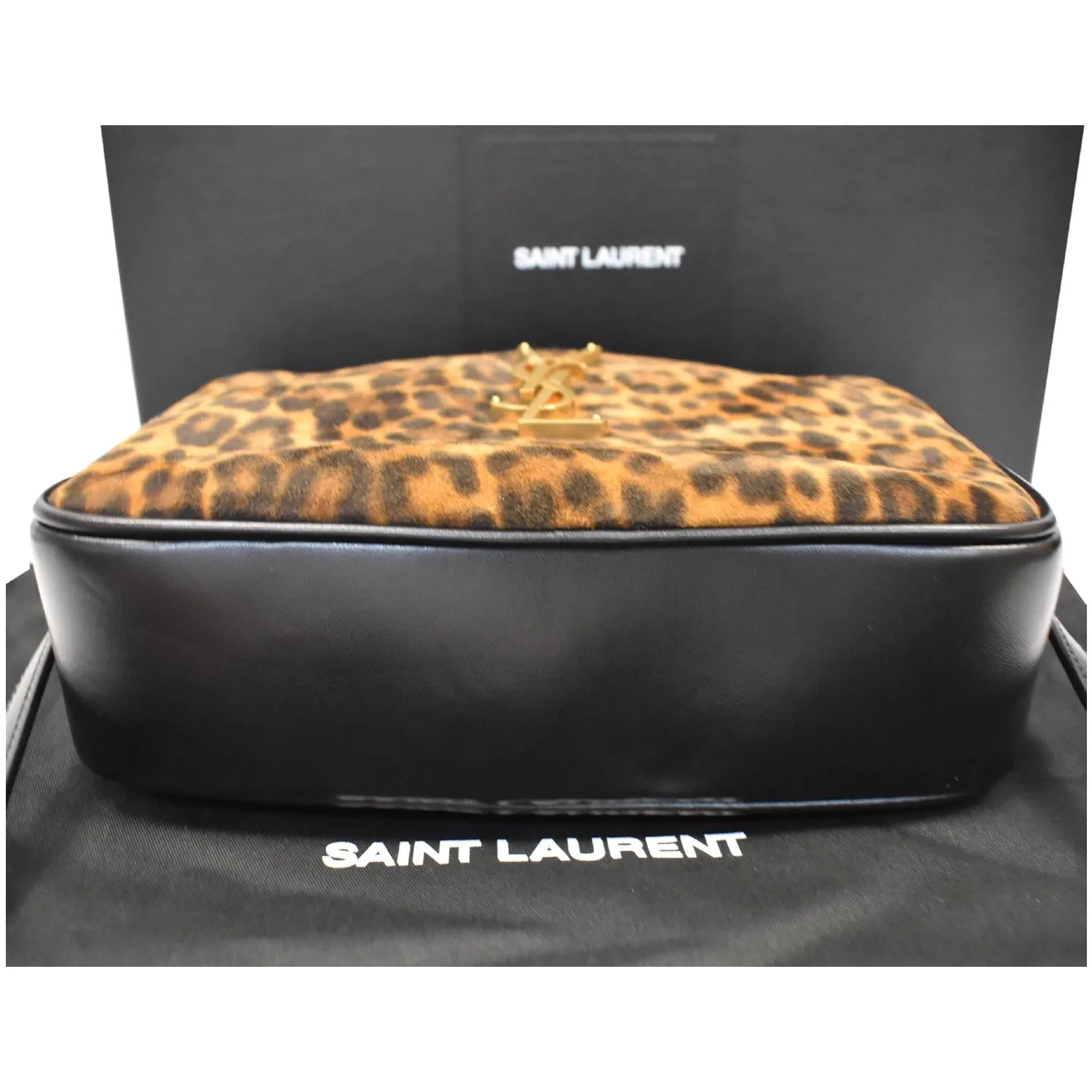 YVES SAINT LAURENT Lou Camera Leopard-Print Leather Crossbody Bag Black