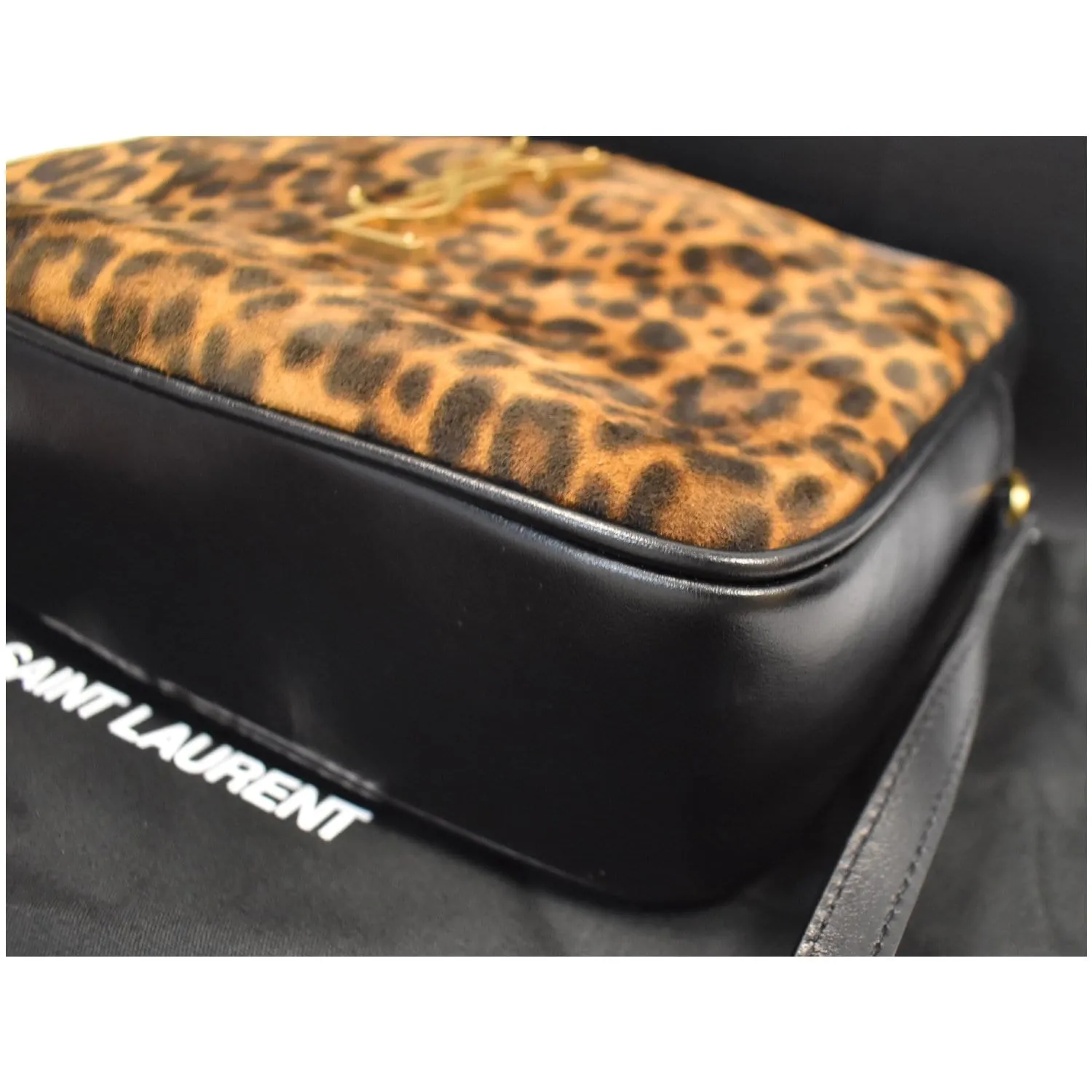 YVES SAINT LAURENT Lou Camera Leopard-Print Leather Crossbody Bag Black