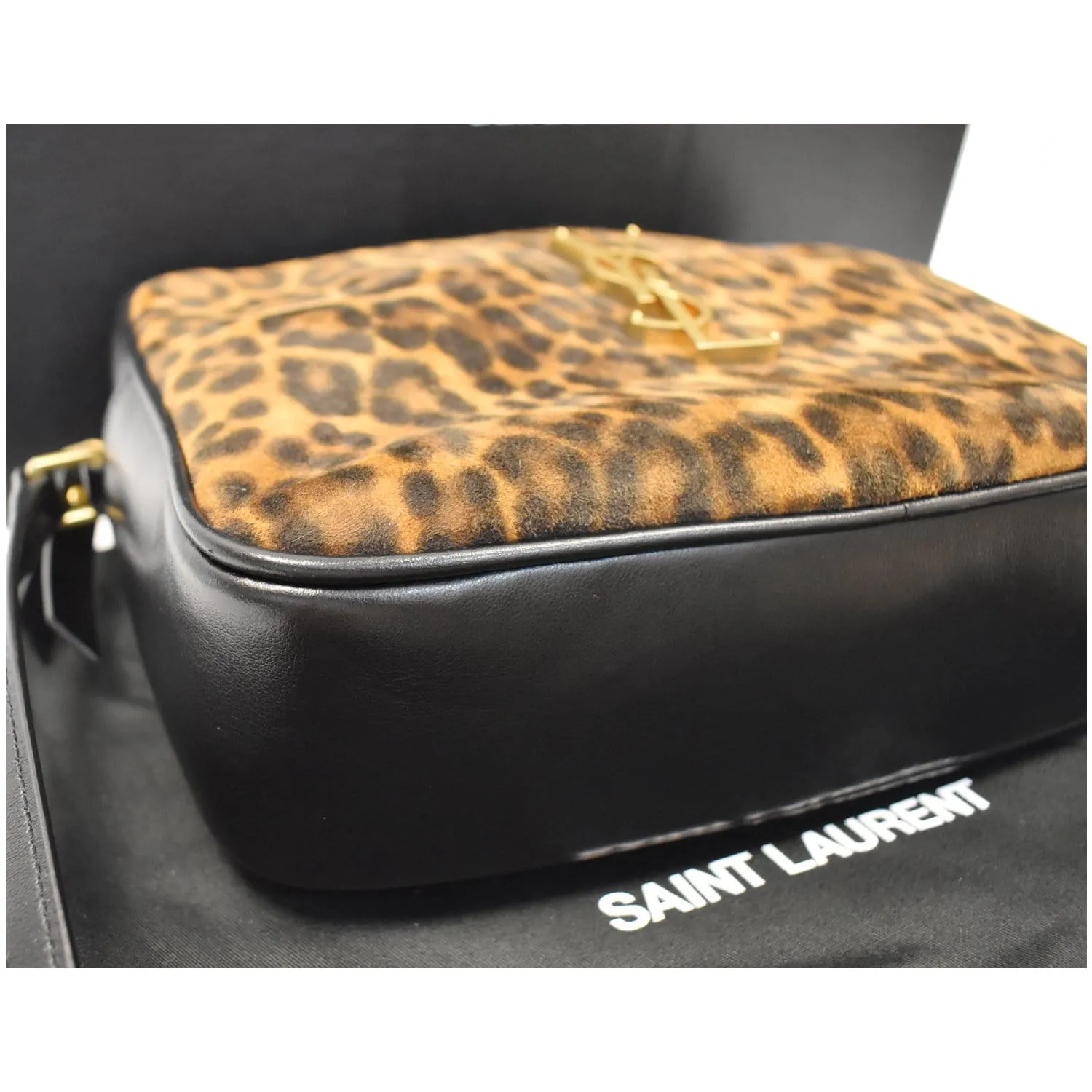 YVES SAINT LAURENT Lou Camera Leopard-Print Leather Crossbody Bag Black