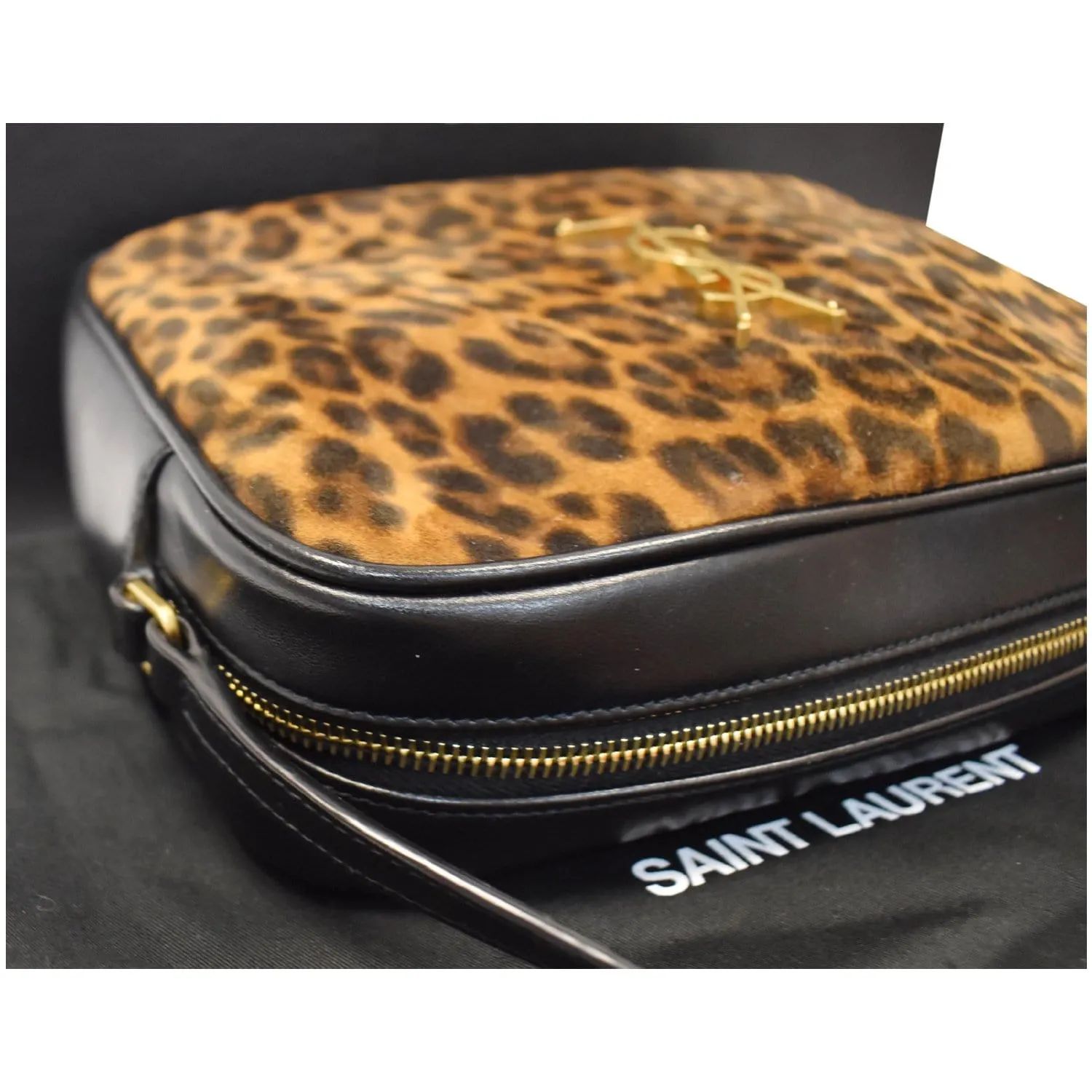 YVES SAINT LAURENT Lou Camera Leopard-Print Leather Crossbody Bag Black