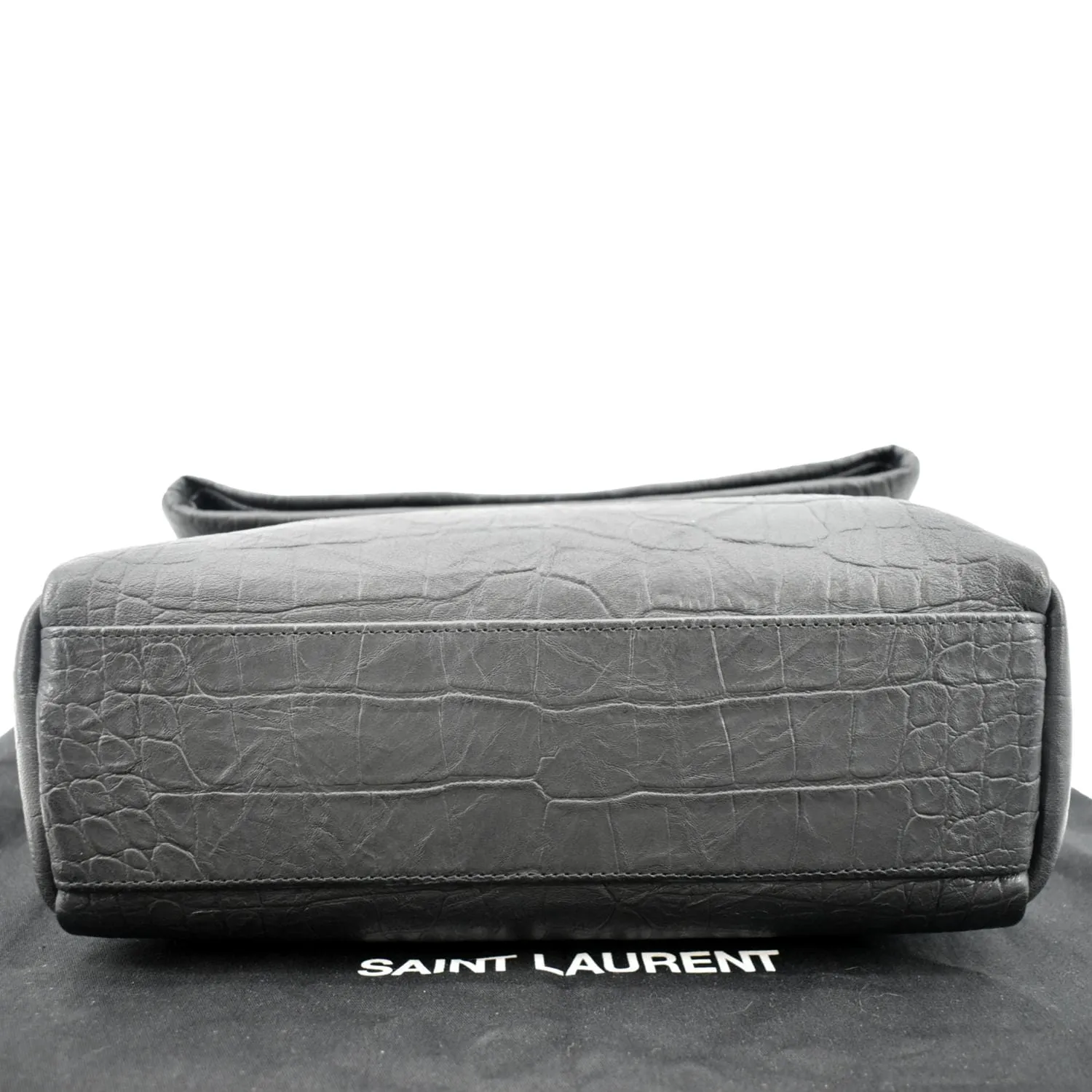 YVES SAINT LAURENT West Hollywood Fold-Over Croc Embossed Crossbody Bag Black