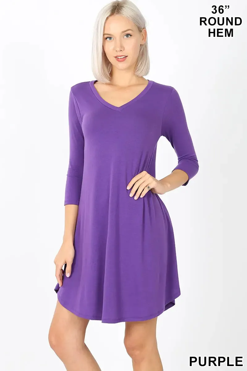 ZENANA ROUND HEM A-LINE DRESS WITH SIDE POCKETS 1402