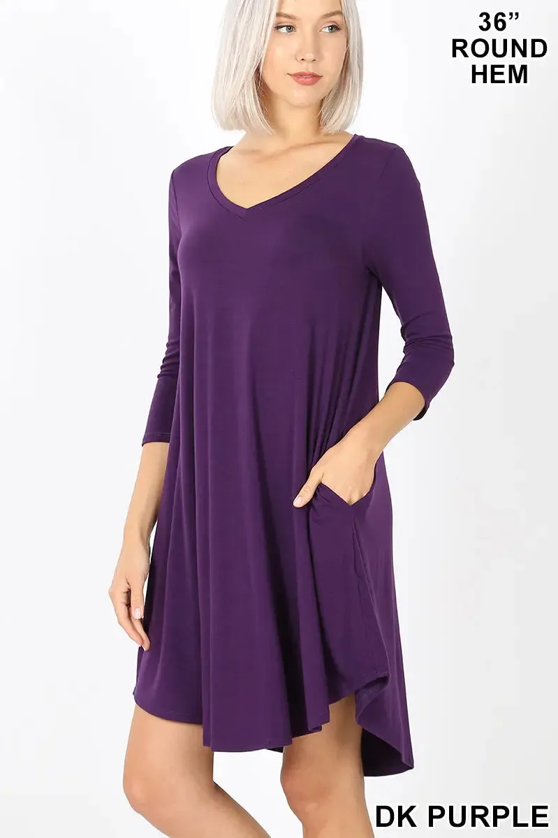 ZENANA ROUND HEM A-LINE DRESS WITH SIDE POCKETS 1402