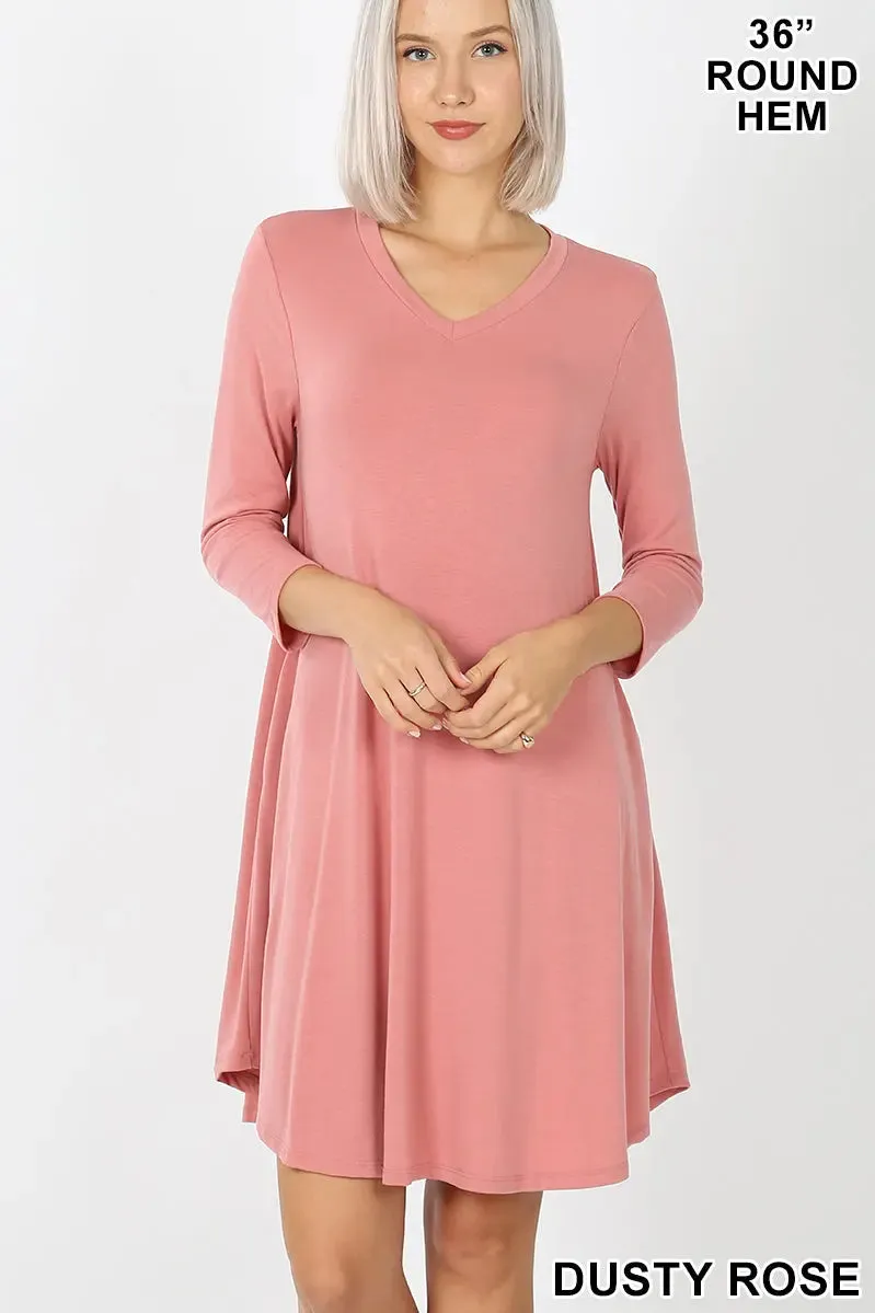 ZENANA ROUND HEM A-LINE DRESS WITH SIDE POCKETS 1402