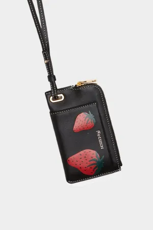 Zip-Up Cardholder with Strap in Black and Red